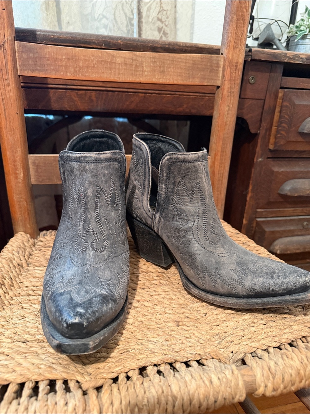 Women's Gray Western Ankle Boots - Classic Cowboy Style - Picture 2 of 5